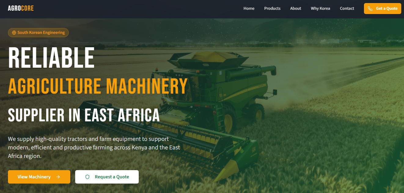 AgroCore — Reliable agriculture machinery supplier in East Africa.